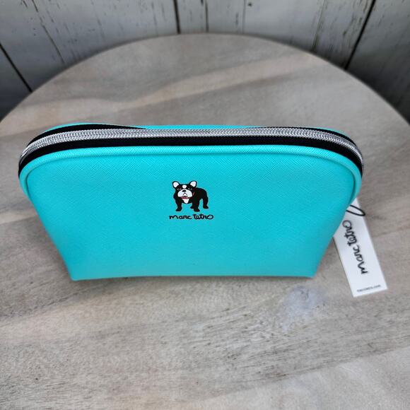 Marc Tetro Makeup Cosmetic Case Boston Terrier French Bulldog Teal Zipper Bag - Picture 4 of 15